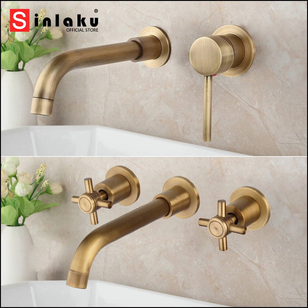 

SINLAKU Antique Brass Bathtub Mixer Tap Solid Brass Bathroom Faucet Joint Pipe Deck Mounted SIngle/Dual Handle Wash Tub Faucets