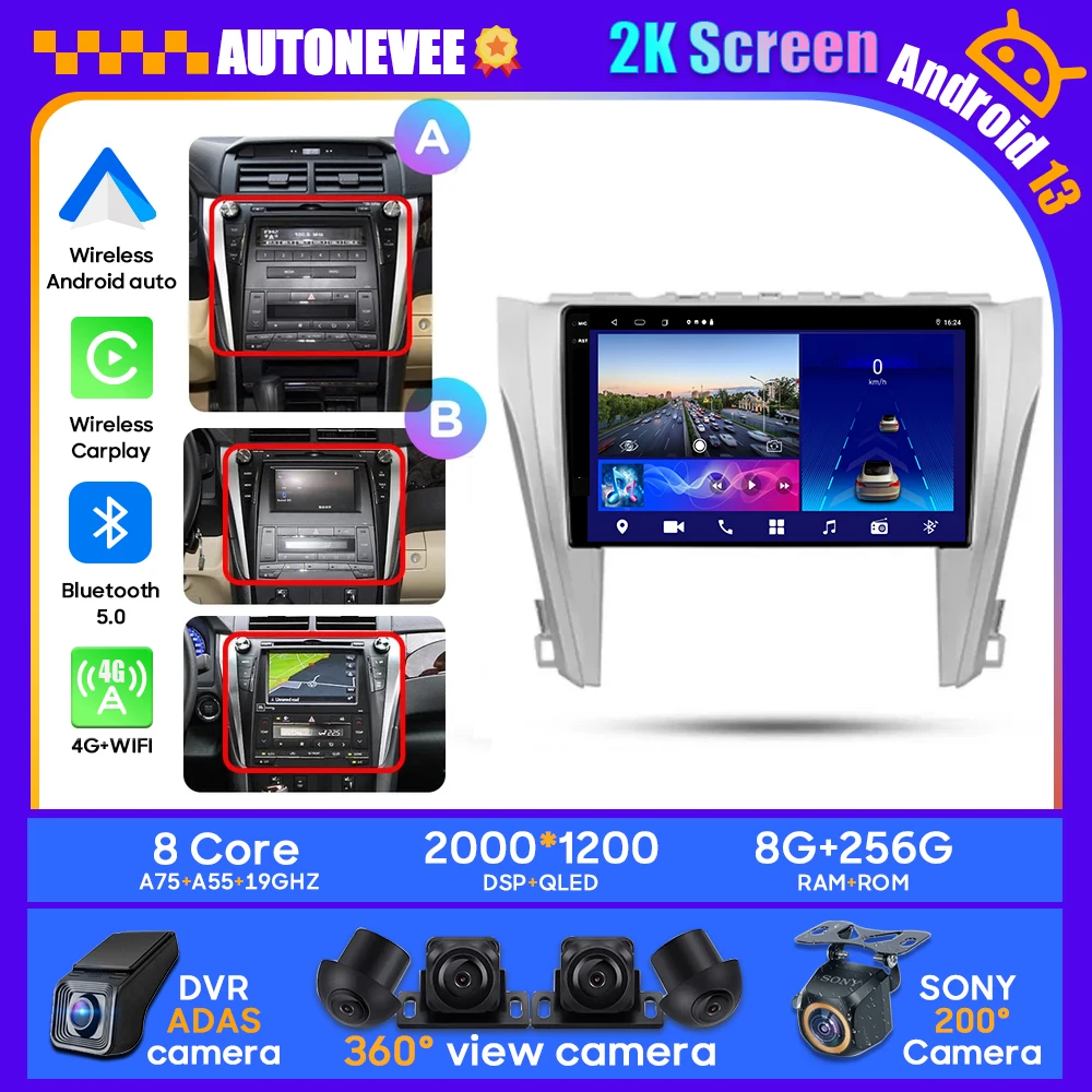 

Автомагнитола для Toyota Camry 7 XV 50 55 2014-2017, мультимедийный беспроводной видеоплеер для Carplay, навигация, стерео, GPS, Android, авто
