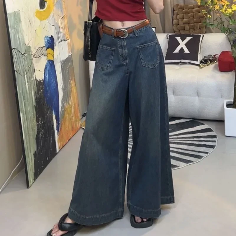 

Denim Pants Women Summer Flares Wide Legs Loose Sweeping Floor High Waist Slimming Oversized Jeans 200 Pounds Wearable 2023 New