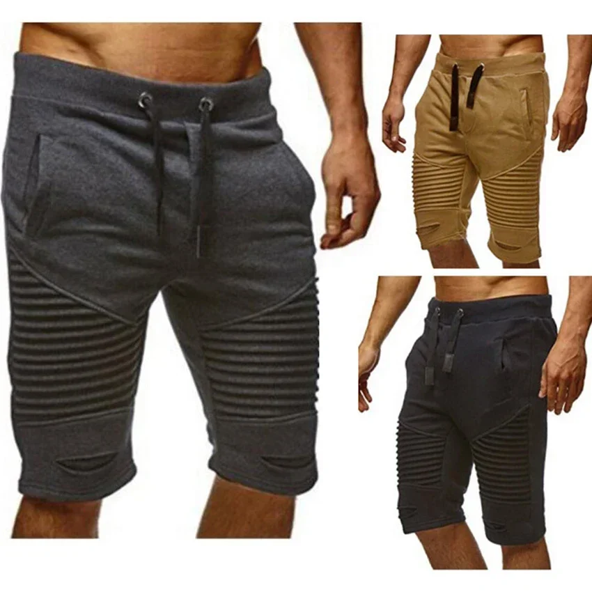 

Mens Shorts Joggers Pants Male Pleated Sweatpants Keen Length Streetwear Short Casual Ripped Hip Hop Short Pants Man Clothes