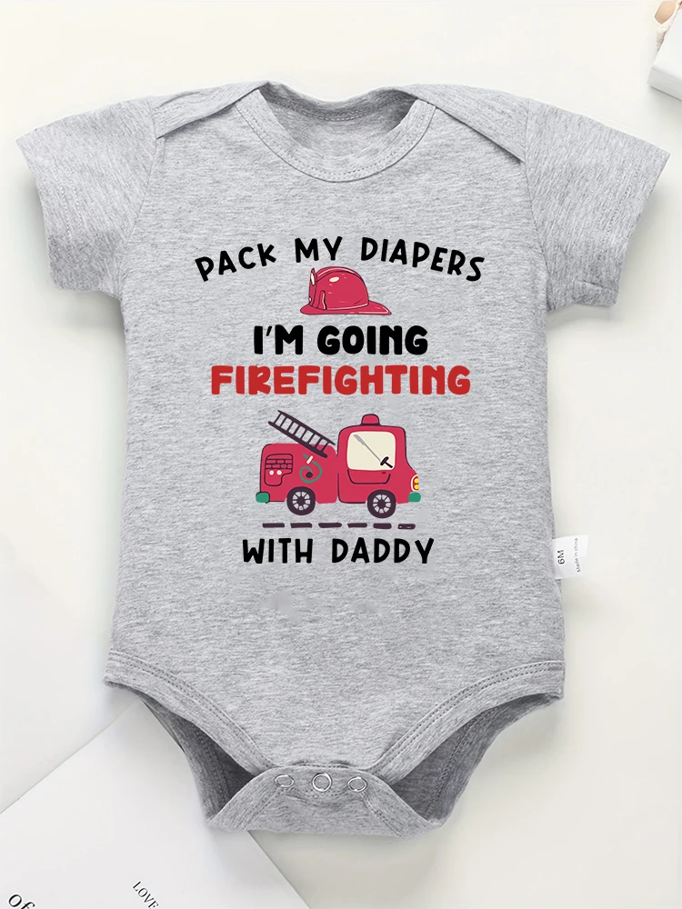 

Firefighting Baby Cartoon Cute Onesies Fashion Active Kawaii Funny Toddler Boy Bodysuits Cotton Hot Sale Infant Romper Cheap