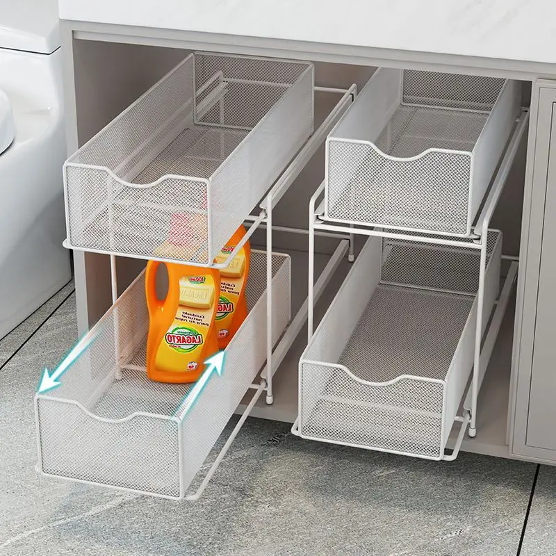 Simple Bathroom Pull-Out Double Shelf Bathroom Countertop Under The Sink Large Capacity Grid Miscellaneous Metal Storage Shelf
Simple Bathroom Pull-Out Double Shelf Bathroom Countertop Under The Sink Large Capacity Grid Miscellaneous Metal Storage Shelf