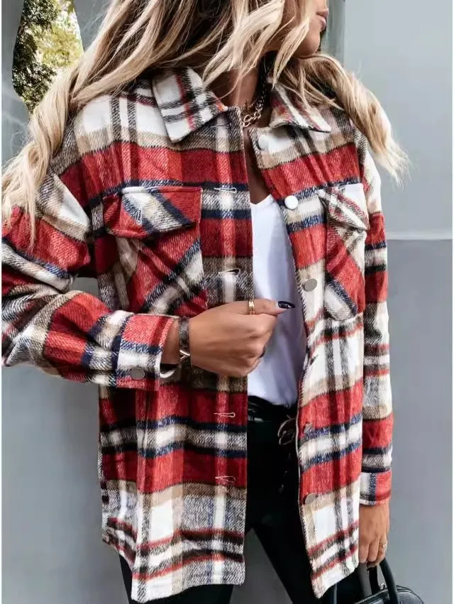 Women's autumn and winter long sleeved plaid jacket shirt jacket loose and personalized versatile commuting clothing
Women's autumn and winter long sleeved plaid jacket shirt jacket loose and personalized versatile commuting clothing