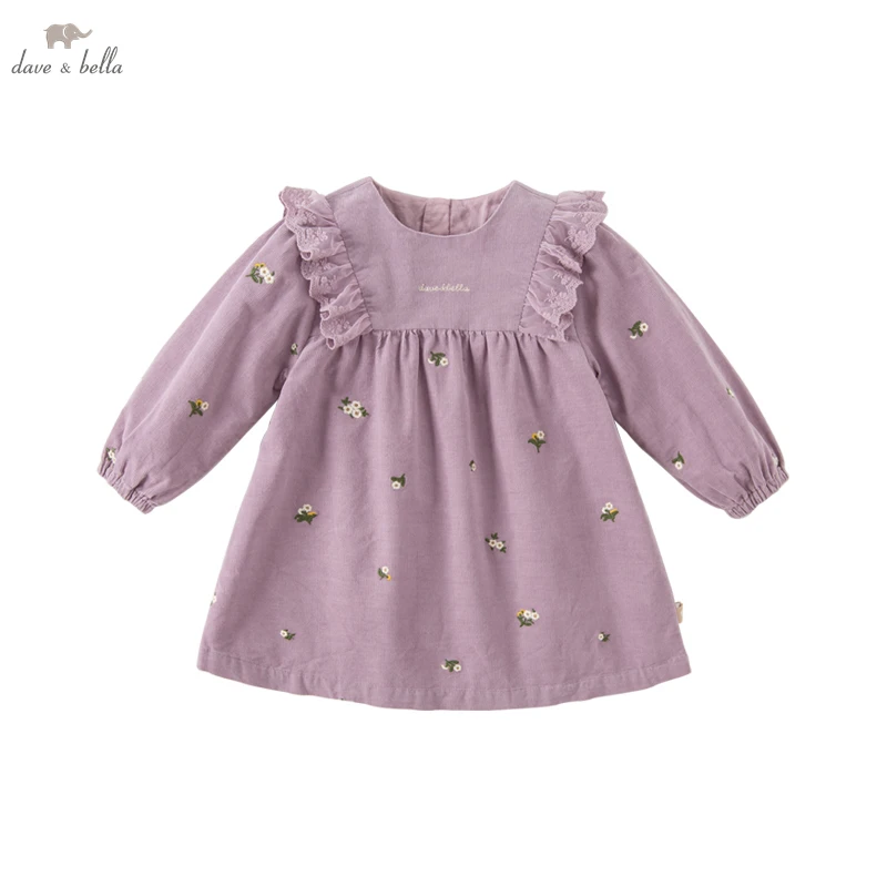

Dave Bella Purple Girl Dress Princess Cotton Dress Flower Print Dress Long Sleeve Child Kids Clothes 2-9Y DB3222845-2