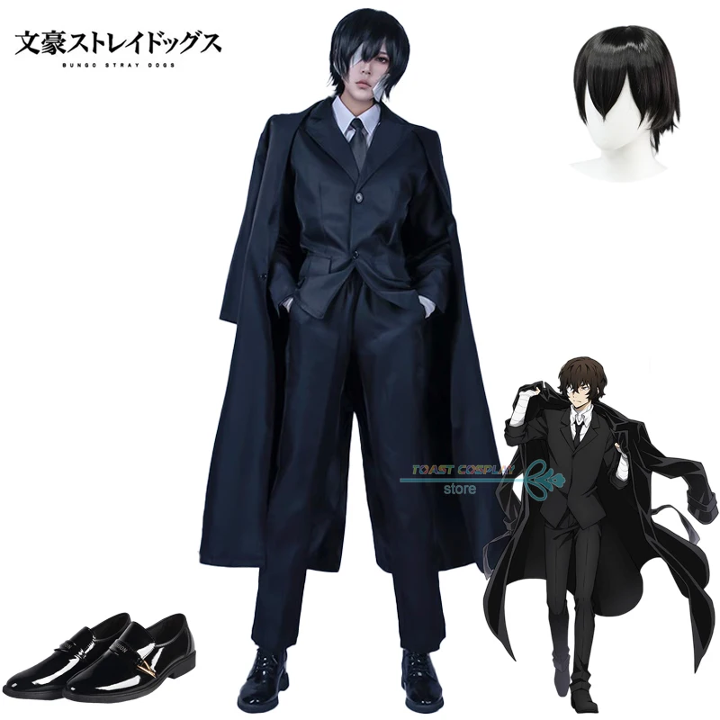 

Dazai Cosplay Anime Bungo Stray Dogs Dazai Osamu Cosplay Costume Handsome Black Uniform Anime Suits Bungo Stray Dogs Role Play