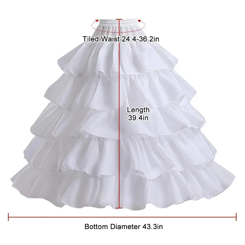 

Full Shape Hoop Skirt 5 Ruffles Layers Ball Gown Petticoat Underskirt Slip for Wedding Dress Adjustable Waist