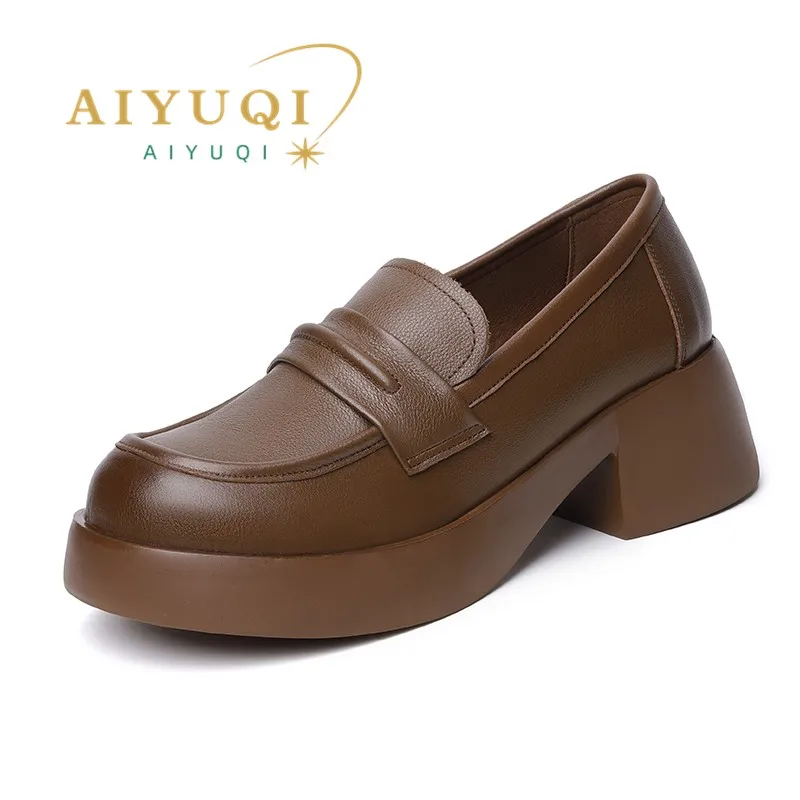 

AIYUQI Women's Loafer Platform Spring 2024 New Genuine Leather Ladies' Shoes British Style Retro Women's Slip-on Shoes