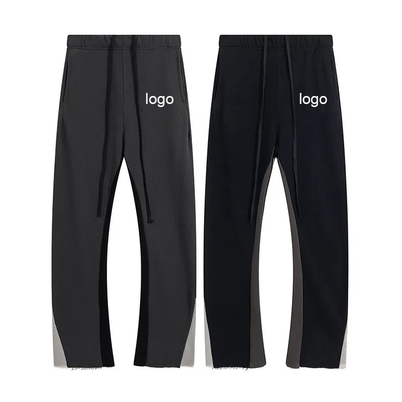 

Men's High Quality Casual Flared Jogger Track Pants Patchwork Elastic Waistband Mens Stacked Flare Sweatpants for Men