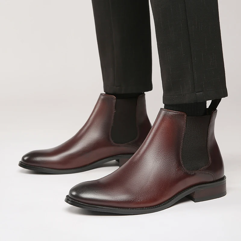 Quality Leather Shoes Fashion Design Platform Slip On Ankle Thick-Soled Cushioning Jogging Lace On Chelsea Boots for Men
Quality Leather Shoes Fashion Design Platform Slip On Ankle Thick-Soled Cushioning Jogging Lace On Chelsea Boots for Men