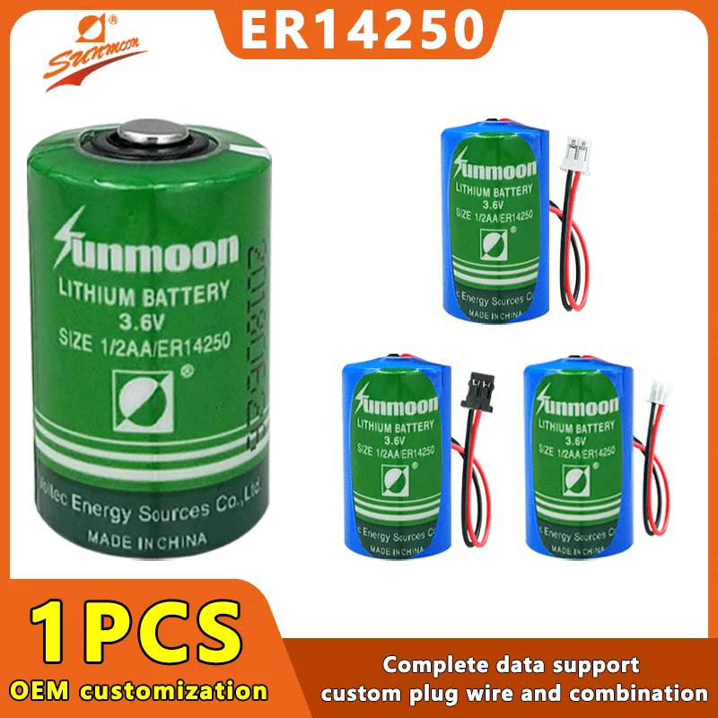 

SUNMOON ER14250 3.6V 1/2AA Disposable Lithium Batteries for PLC industrial control servo absolute value encoder probe