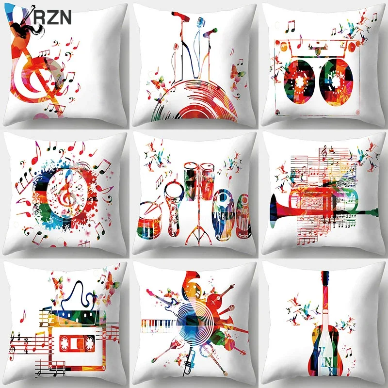 

RZN Musical Instrument Pattern Decorative Cushions Pillowcase Polyester Cushion Cover Throw Pillow Sofa Decoration Pillowcover