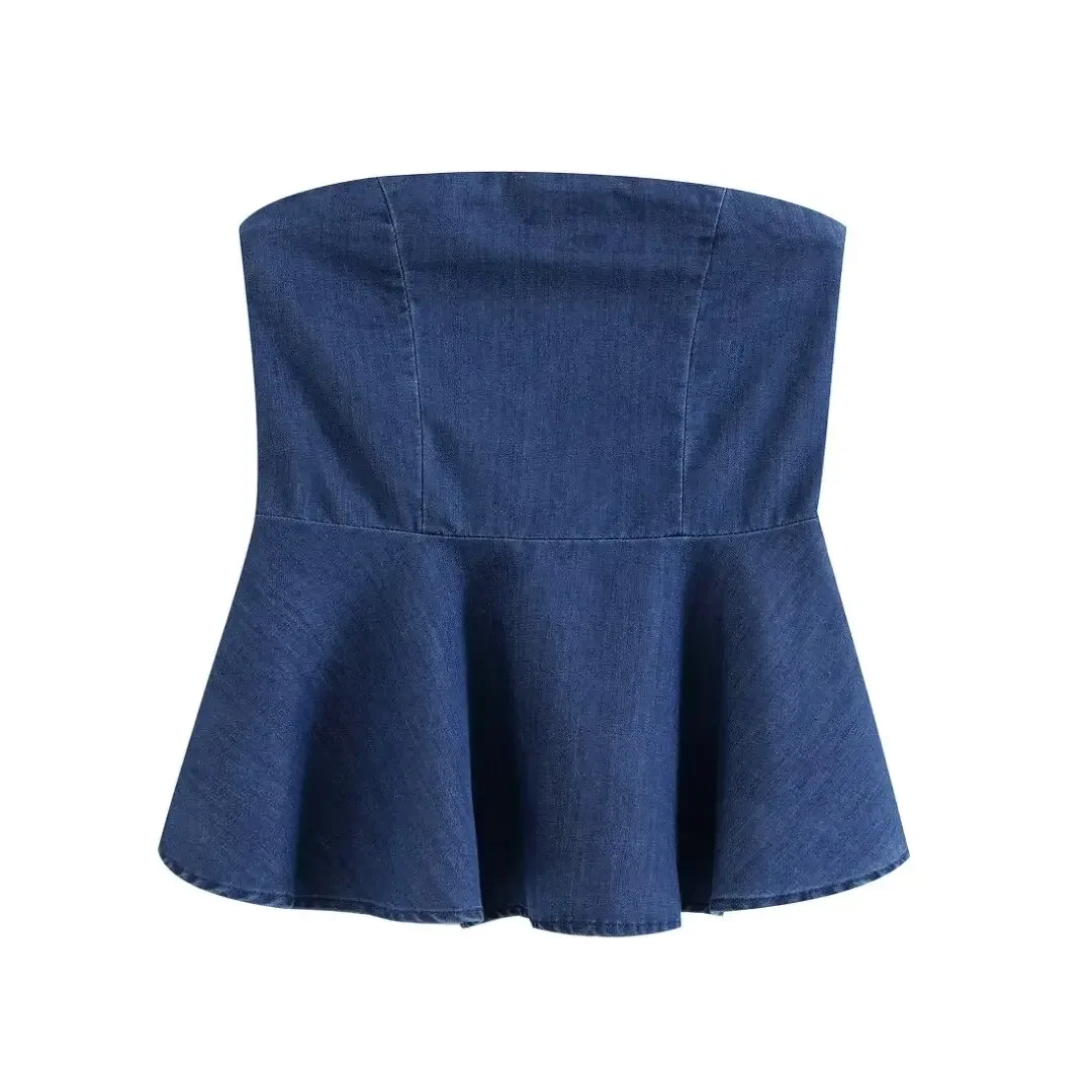 Women's 2024 New Fashion Wide pleated hem short slim fit denim Bra top retro sleeveless backless women's tank top Chic top
Women's 2024 New Fashion Wide pleated hem short slim fit denim Bra top retro sleeveless backless women's tank top Chic top