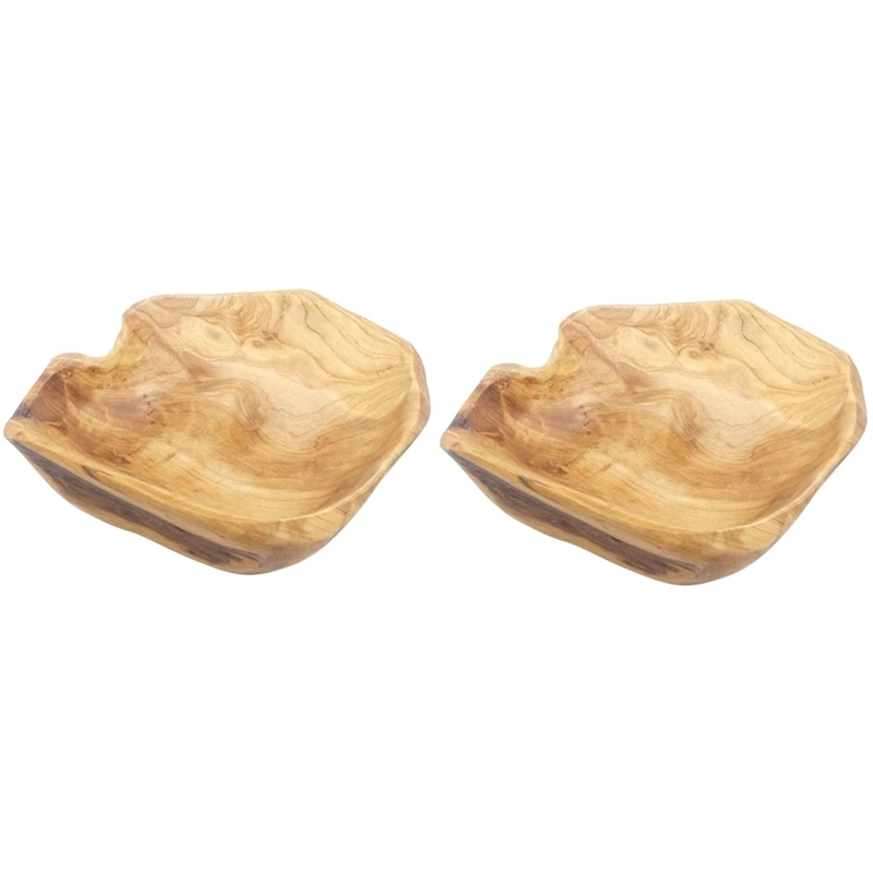 

HOT-2X Wooden Fruit Salad Serving Bowl Hand-Carved Root Bowls Creative Living Room Real Wood Candy Bowl 25-29Cm
