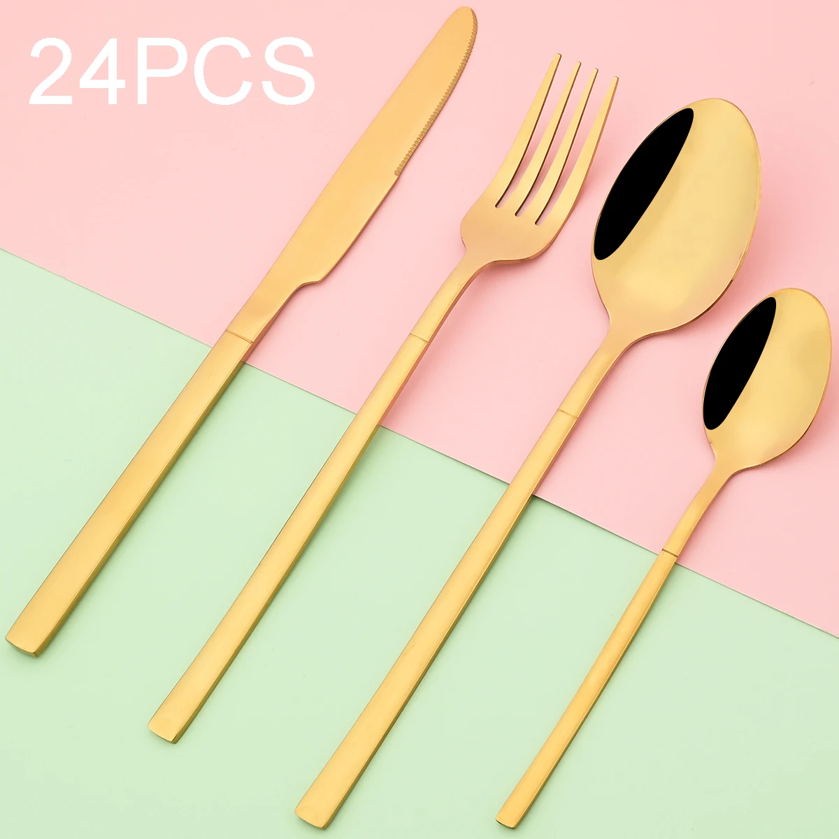 

24Pcs Vintage Gold Dinnerware Set Knife Forks Coffee Spoon Cutlery Set Stainless Steel Flatware Tableware Set Western Silverware