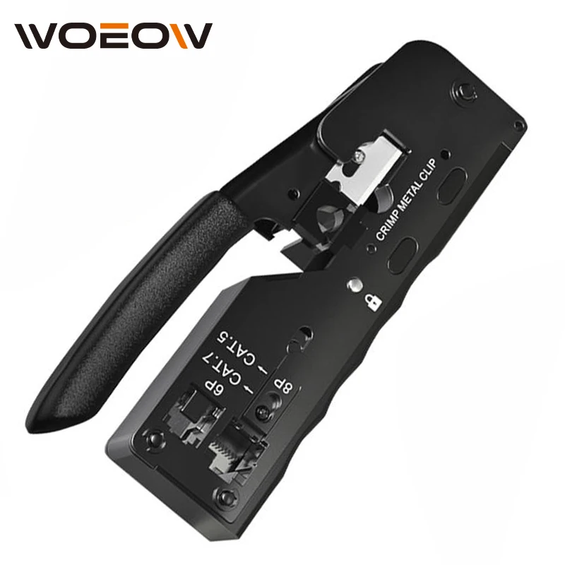 

WoeoW All-in-One Pass Through Crimper for RJ45 RJ12 RJ11 Standard and Shielded Network Connectors and CAT5/5e CAT6 CAT6a CAT7