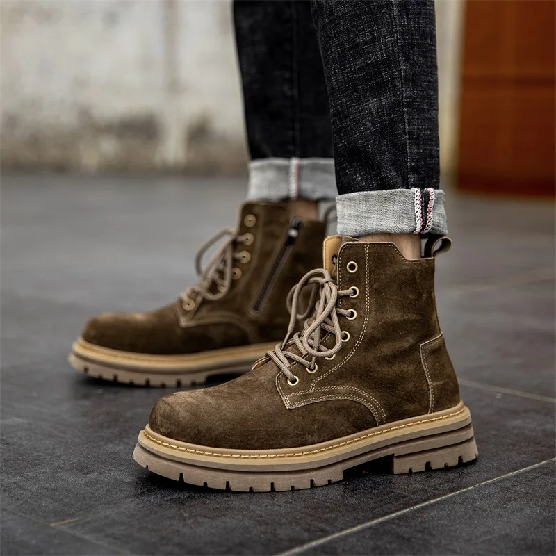 

England style men's fashion autumn spring boots cow suede leather tooling shoes outdoors platform desert boot cowboy ankle botas