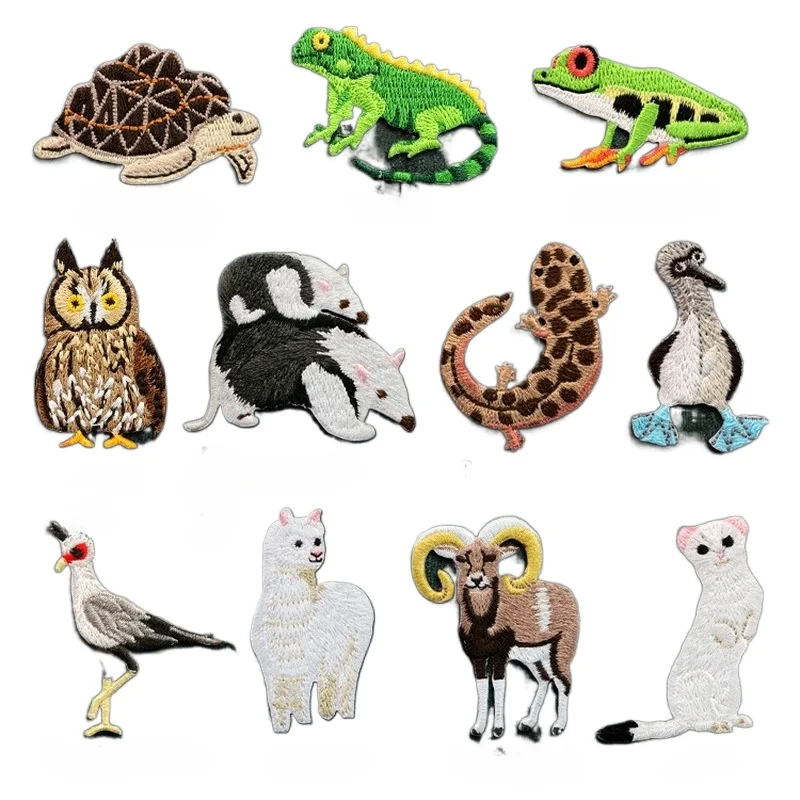 

20pcs/Lot Luxury Embroidery Patch Rare Amnimal Mink Owl Lizard Clownfish Whale Chameleon Tortoise Clothing Decoration Craft Diy