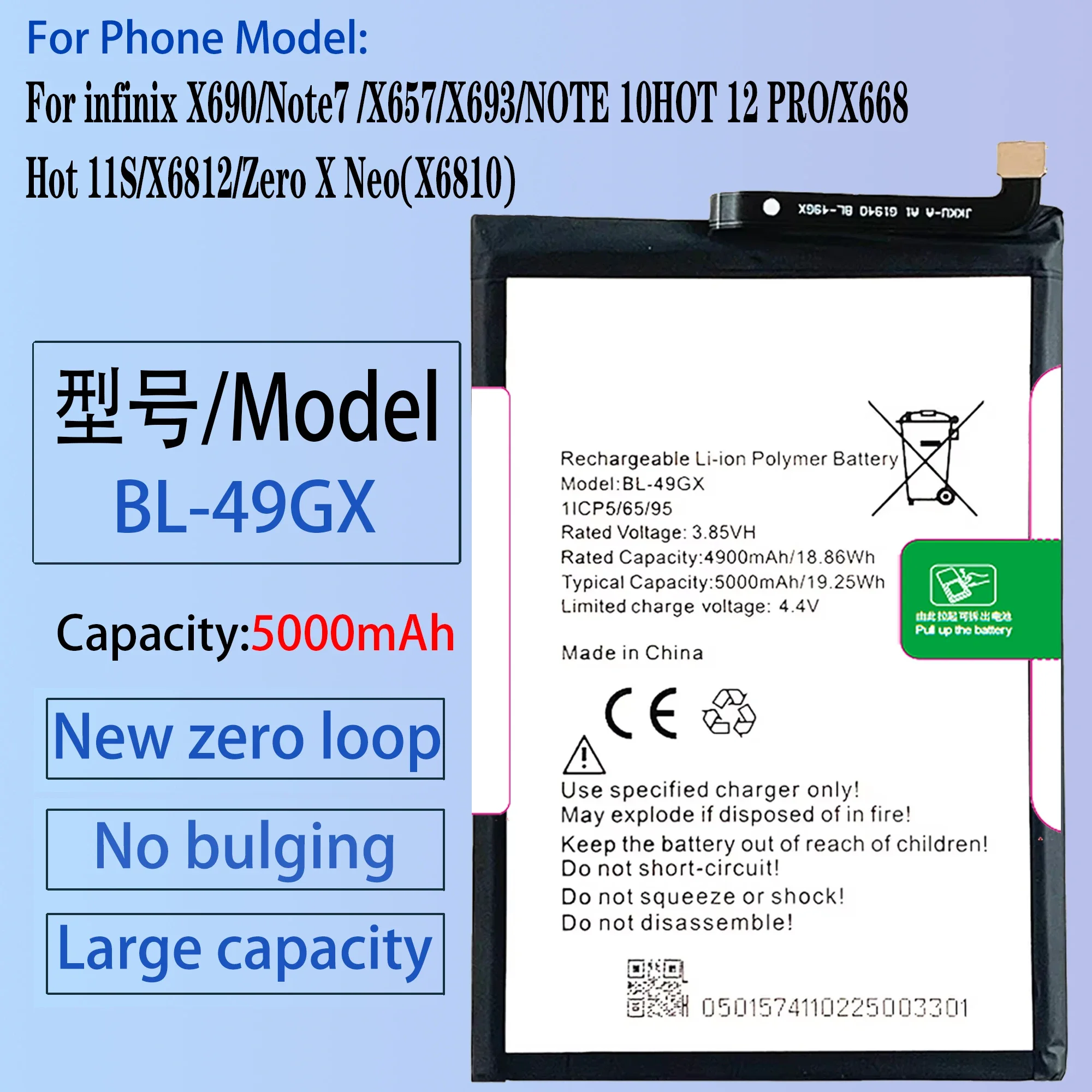 

100% Original BL-49GX Battery For INFINIX X690/Note7 /X693/NOTE 10/Hot 11S/Zero X Neo(X6810) Phone Replacement Bateria+Tools