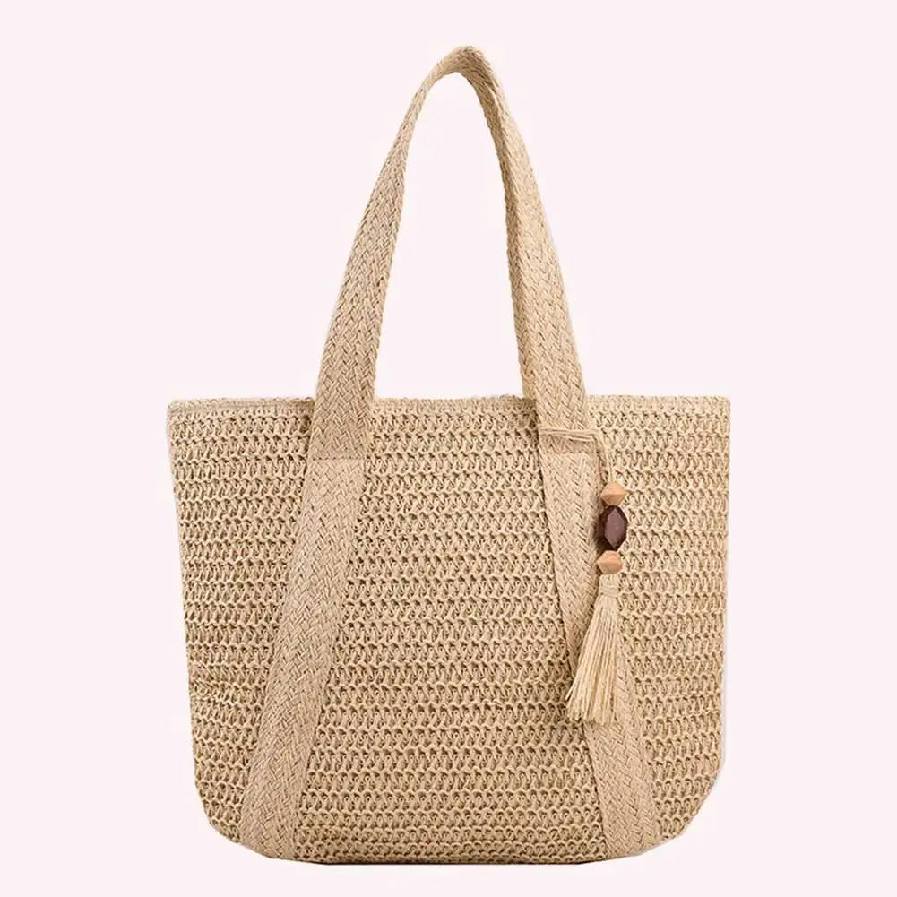 Tassel Woven Shopper Tote - Large Capacity Summer Straw Shoulder Bag 22 S999acfa0e279493290cab3a6a8cf3dc2S