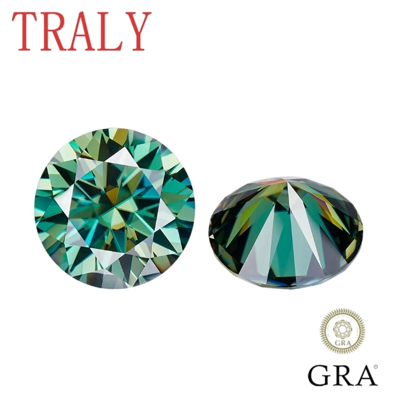 

Green Color Round Cut Moissanite Loose Stone 1CT- 10CT Lab Grown Gemstone Pass the Diamond Teste with GRA Jewelry Certificate