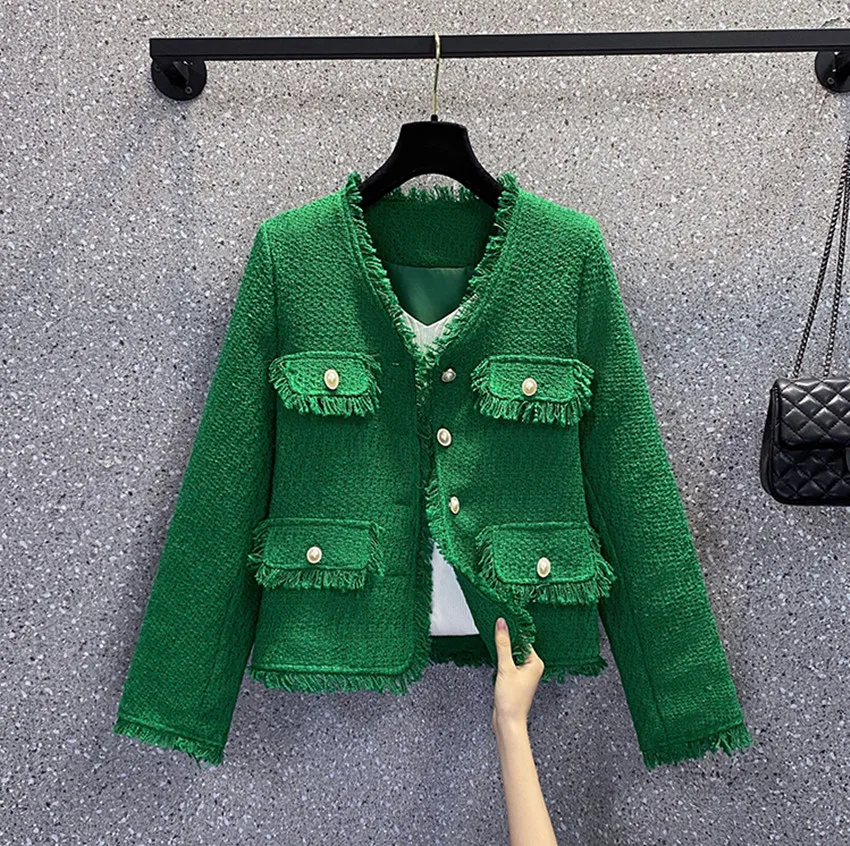 M-3XL Elegant Women Tweed Outerwear 2023 New Spring Vintage Green Tassel Pearl Single Breasted Weave Loose Jacket Coat
M-3XL Elegant Women Tweed Outerwear 2023 New Spring Vintage Green Tassel Pearl Single Breasted Weave Loose Jacket Coat
