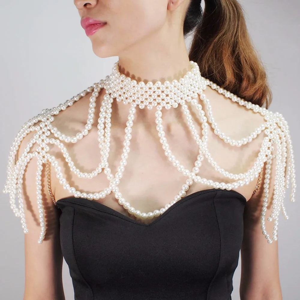 Handmade Pearl Bride Shoulder Chain Necklace Hollow Imitation Fashion Pearl Body Chain Wedding Gathering Bra Chain Shawl Jewelry
Handmade Pearl Bride Shoulder Chain Necklace Hollow Imitation Fashion Pearl Body Chain Wedding Gathering Bra Chain Shawl Jewelry