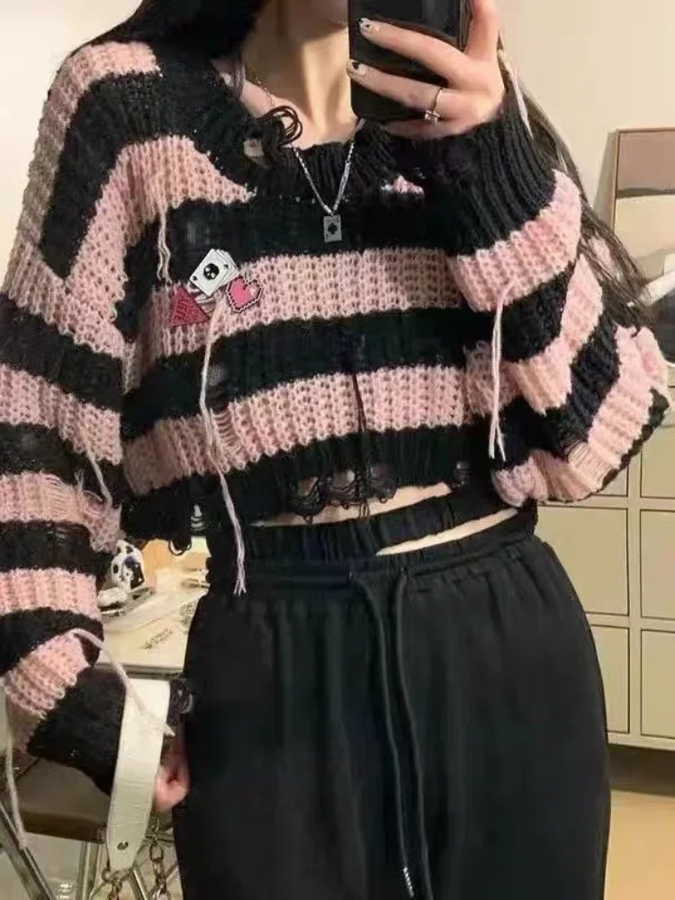 QWEEK Y2k Gothic Harajuku Stripped Crop Sweater Women Fairy Grunge Knitted Pullovers Hollow Out Mall Goth Tops 2022 Autumn
QWEEK Y2k Gothic Harajuku Stripped Crop Sweater Women Fairy Grunge Knitted Pullovers Hollow Out Mall Goth Tops 2022 Autumn