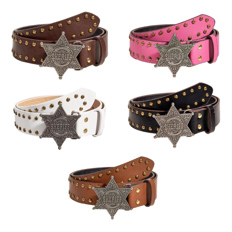 

Fashion Jeans Belt with Star-shaped Metal Buckle Y2K All-Matched Western Cowgirl Waist Belt Rivet Punk Wide Waistband Decoration