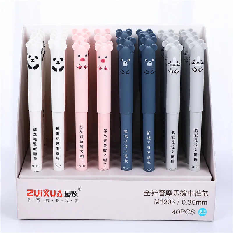 

4 Pcs Cartoon animal erasable ballpoint pen 0.35mm cute panda cat magic pen Kawaii neutral pen for school writing new stationery