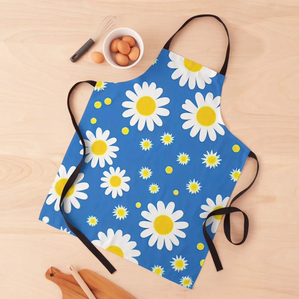 

Weird blue with big daisy flowers pattern Apron Cooking Clothes Smock for hairdressing Kitchen Things Women's Home Clothes Apron