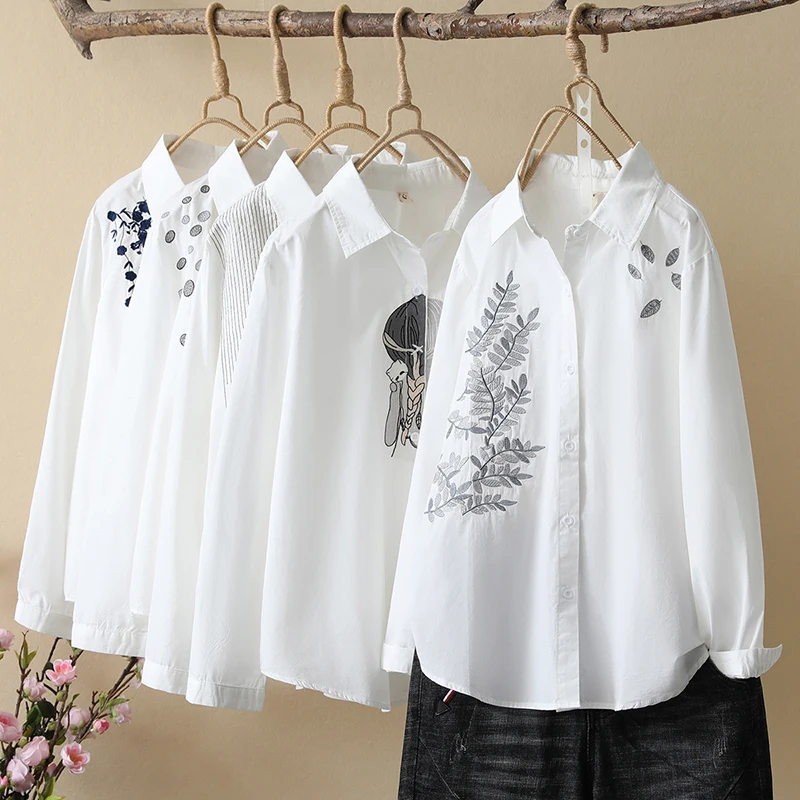 2023 New White Cotton Women Shirt Embroidered Flowers Casual Woman Shirts Female Long Sleeve Fresh Loose Printed Blouse and Tops
2023 New White Cotton Women Shirt Embroidered Flowers Casual Woman Shirts Female Long Sleeve Fresh Loose Printed Blouse and Tops