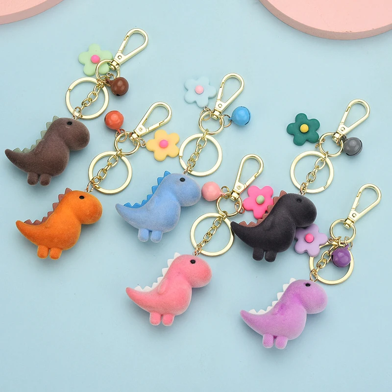 

New Flocking Dinosaur Key Chain Cartoon Cute Soft Stuffed Doll Bag Pendant Car Key Ring Creative Jewelry Gifts