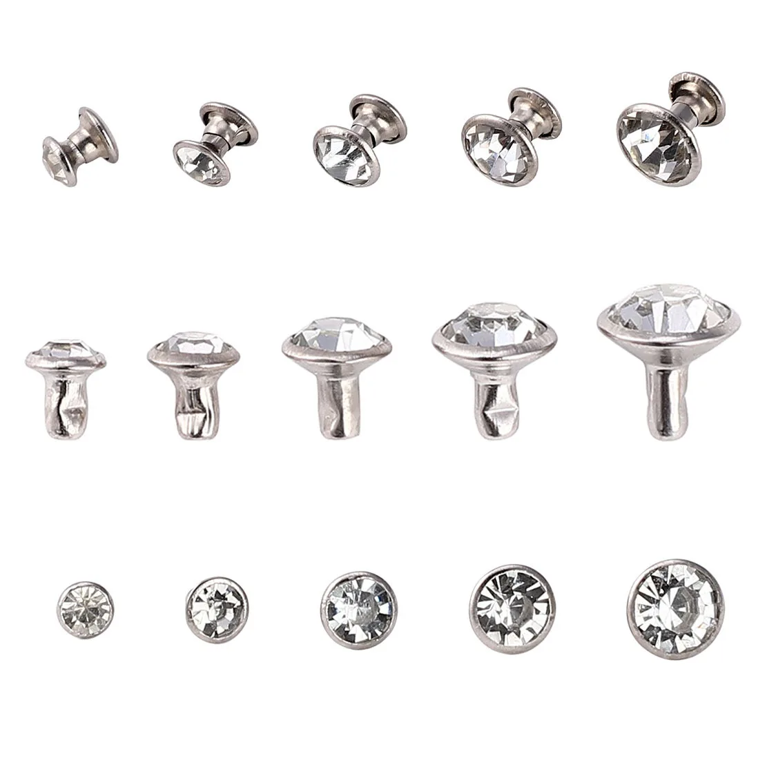 

1440 Sets Glass Rhinestone White Crystal Rivets Studs Decorations Findings 7mm