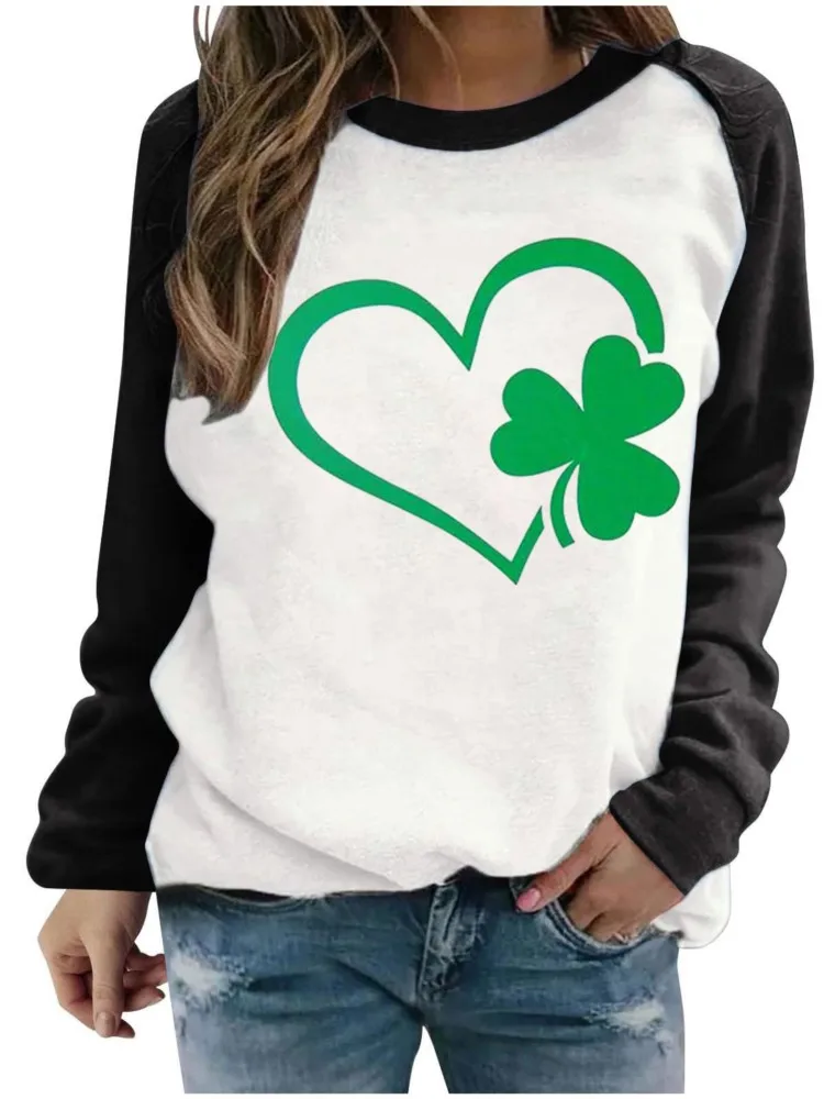 Women's Casual Long Sleeved Hoodie Round Neck Patchwork Color Commuting Love Clover Print Fashion Women's Long Sleeved Hoodie
Women's Casual Long Sleeved Hoodie Round Neck Patchwork Color Commuting Love Clover Print Fashion Women's Long Sleeved Hoodie