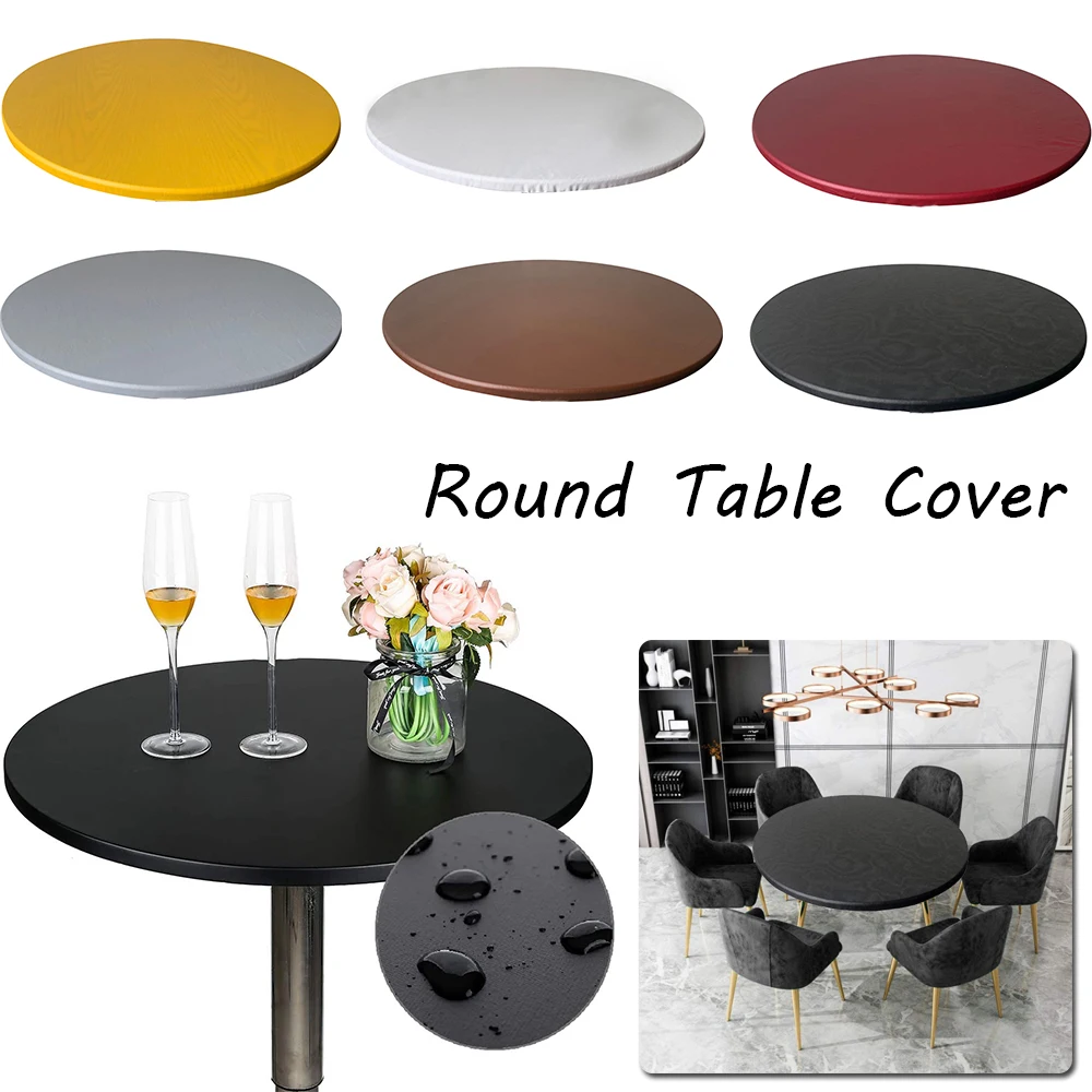 

New 1pc Round Elastic Table Cover Protector Cloth Waterproof Polyester Tablecloth Catering Fitted Table Cover with Elastic Edged