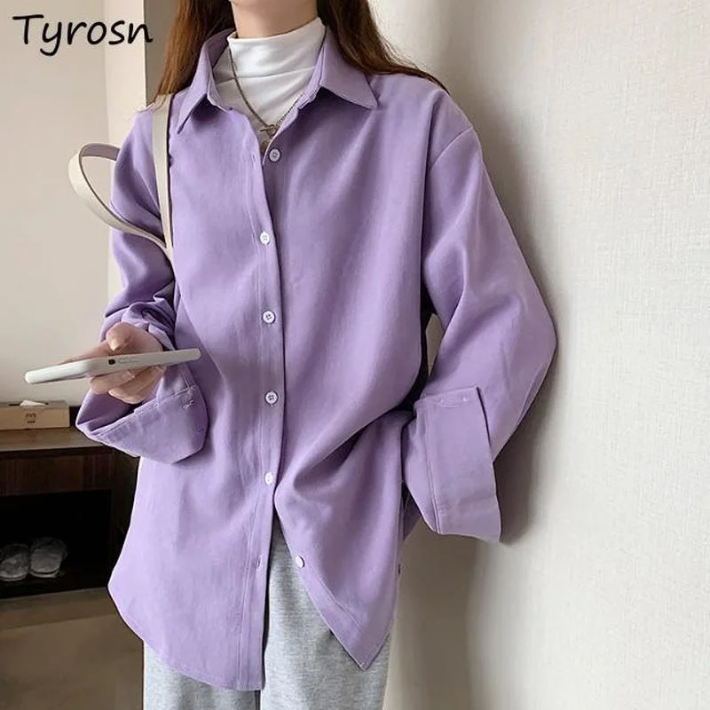 

Casual Shirts Women Various Colors Korean Fashion Chic Streetwear Ladies Tops All-match Solid Harajuku Long Sleeve Camisas Mujer