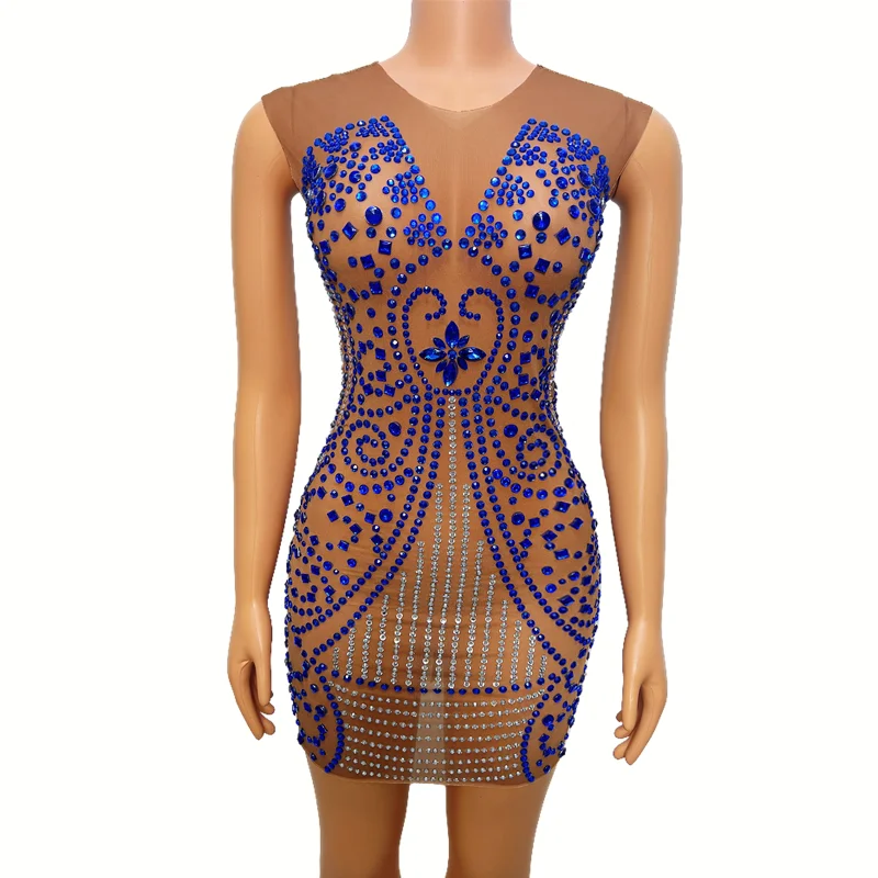 Stretch Dress Sleeveless Sexy Blue Silver Rhinestones Brown Mesh Evening Birthday Celebrate Dance Performance Outfit Collection
Stretch Dress Sleeveless Sexy Blue Silver Rhinestones Brown Mesh Evening Birthday Celebrate Dance Performance Outfit Collection