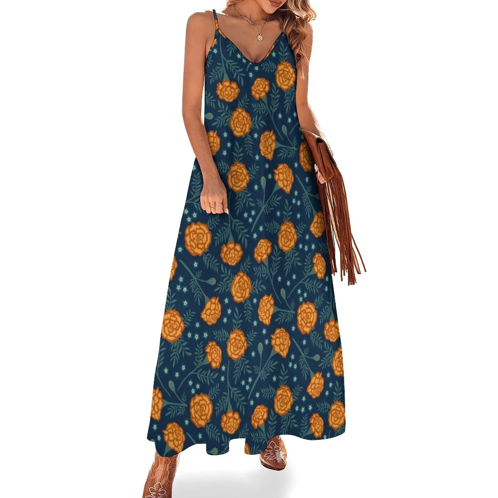 Marigolds and forget me nots on midnight blue Sleeveless Dress Women's dress summer clothes for women Woman dresses
Marigolds and forget me nots on midnight blue Sleeveless Dress Women's dress summer clothes for women Woman dresses