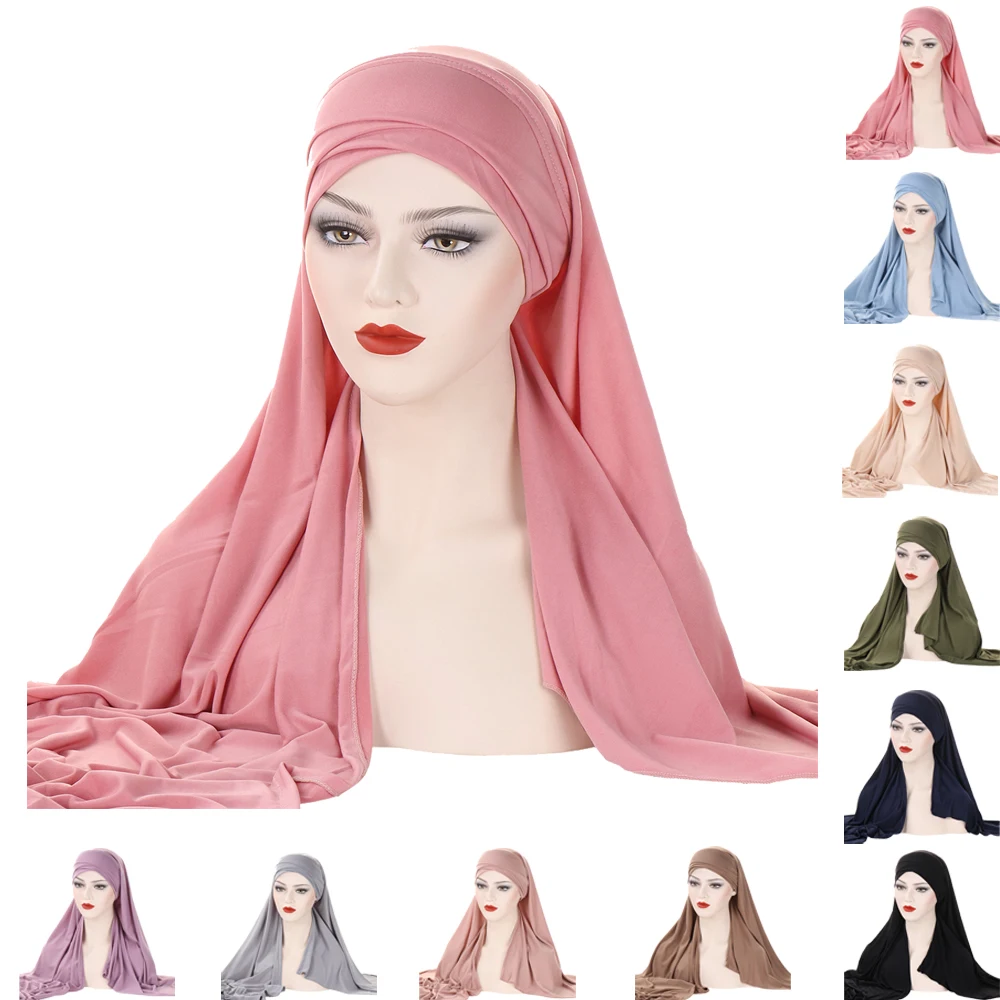 

One Piece Amira Muslim Women Long Scarf Head Wrap Instant Cap Headwear Wraps Hijab Turban Arab Islam Chemo Shawl Headscarf Hat