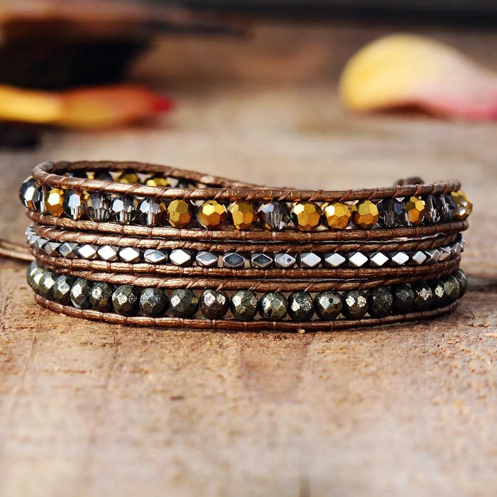 Leather Woven Bracelet Crystal Pyrite 3 Times Wrap Bracelets Beads Armband Beadwork Bracelet Jewelry Wholesale
Leather Woven Bracelet Crystal Pyrite 3 Times Wrap Bracelets Beads Armband Beadwork Bracelet Jewelry Wholesale