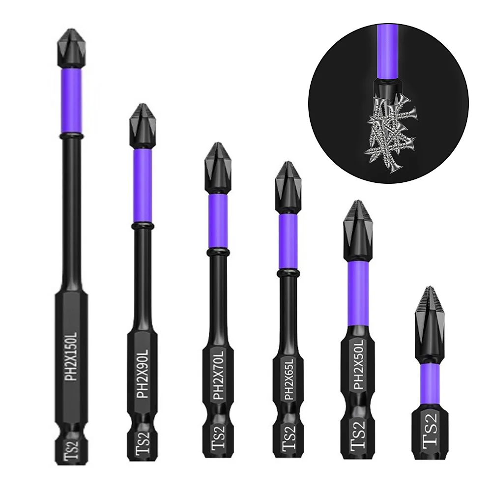 

1pc PH2 Magnetic Batch Head Cross Screwdriver Hardness Impact Drill Bit 25/50/65/70/90/150mm Non-Slip Screwdriver Bits