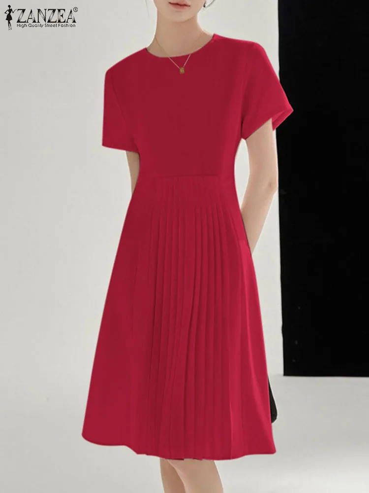 Women Solid Pleating Dress Vintage O-neck Waisted Vestidos ZANZEA 2024 Summer Knee-length Dresses Casual Short Sleeve Sundress
Women Solid Pleating Dress Vintage O-neck Waisted Vestidos ZANZEA 2024 Summer Knee-length Dresses Casual Short Sleeve Sundress