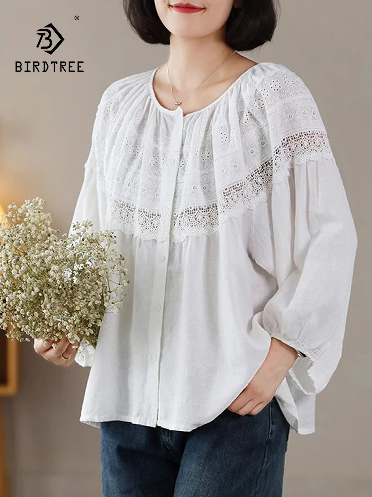 

New Autumn Cotton Linen Vintage Shirt Women Round Neck Tops Girl Long Sleeve Loose Literature Blouse Appear Thin Spring T3D364QC