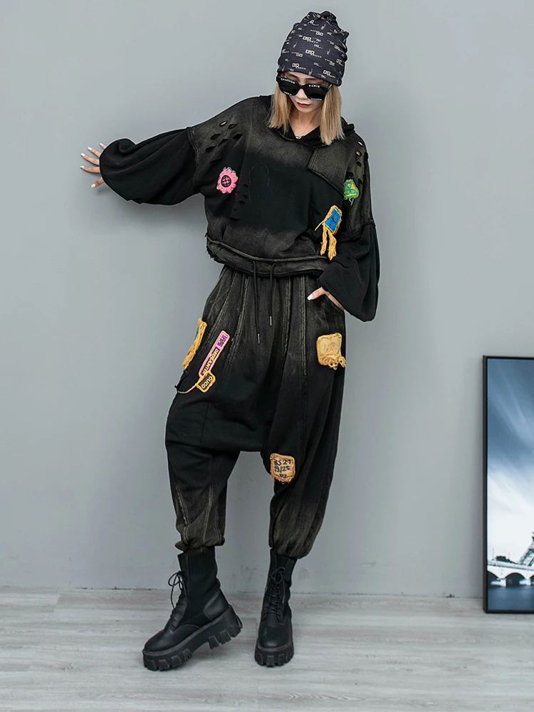 Retro Personality Distressed Pullover O-neck Sweatshirt Fashion Suit Women's Autumn Loose Hooded Top Punk Style Two-piece Set
Retro Personality Distressed Pullover O-neck Sweatshirt Fashion Suit Women's Autumn Loose Hooded Top Punk Style Two-piece Set