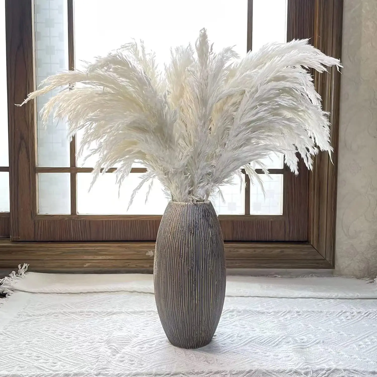 

Natural Fluffy Pampas Grass Reed Dried Flower Bouquet Boho Style Home Dining Table Wedding Vase Flower Arrangement Decoration