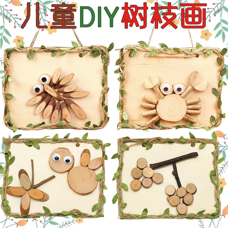 

Creative DIY Log Painting Natural Log Piece Branch Painting Handmade Material Package Kindergarten Wood Art Picture Frame Photo