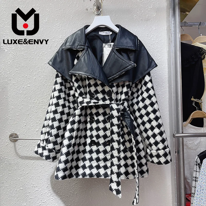 LUXE&ENVY New Little Fragrant Coat Women's Thousand Bird Plaid Woolen PU Leather Panel Loose Slim Waist Wrap Coat 2023 Autumn
LUXE&ENVY New Little Fragrant Coat Women's Thousand Bird Plaid Woolen PU Leather Panel Loose Slim Waist Wrap Coat 2023 Autumn