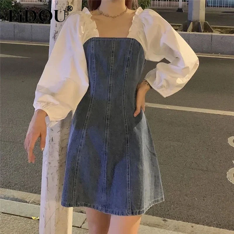 2023 Spring Square Neck Long Sleeve A-line Skirt Ladies Puff Sleeve Cowboymini Dress Women Korean Style Patchwork Zipper Robe
2023 Spring Square Neck Long Sleeve A-line Skirt Ladies Puff Sleeve Cowboymini Dress Women Korean Style Patchwork Zipper Robe