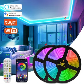 RGB 테이프 Tuya WiFi 스마트 LED 스트립, DC 12V 5050 리본 alexa와 함께 작동 음성 제어 색상 변경 침실 장식 5m 20m 조명