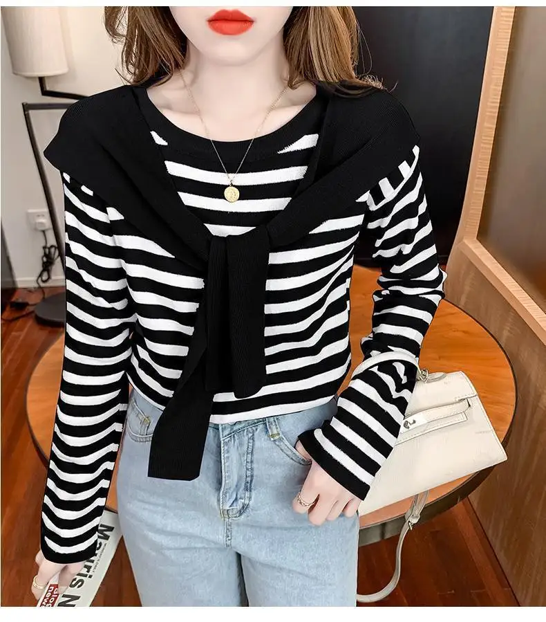 harajuku Basic Long Sleeve fake two pieces Sweaters Female Autumn stripe Casual slim Knitted Sweater Pullover women Jumpers Tops
harajuku Basic Long Sleeve fake two pieces Sweaters Female Autumn stripe Casual slim Knitted Sweater Pullover women Jumpers Tops